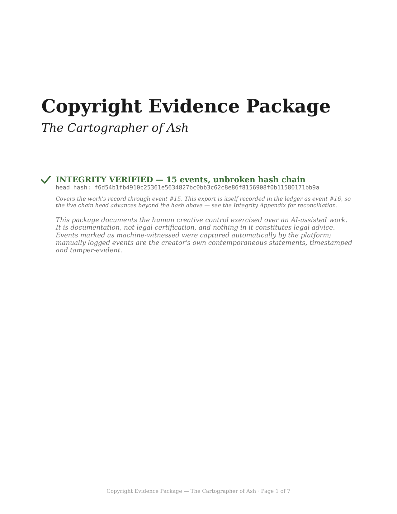 Evidence report for The Cartographer of Ash